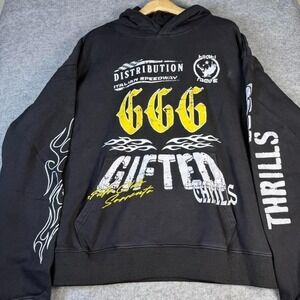 GFTD LA Mens Black 666 Gifted Thrills Italian Speedway Graphic Hoodie Large